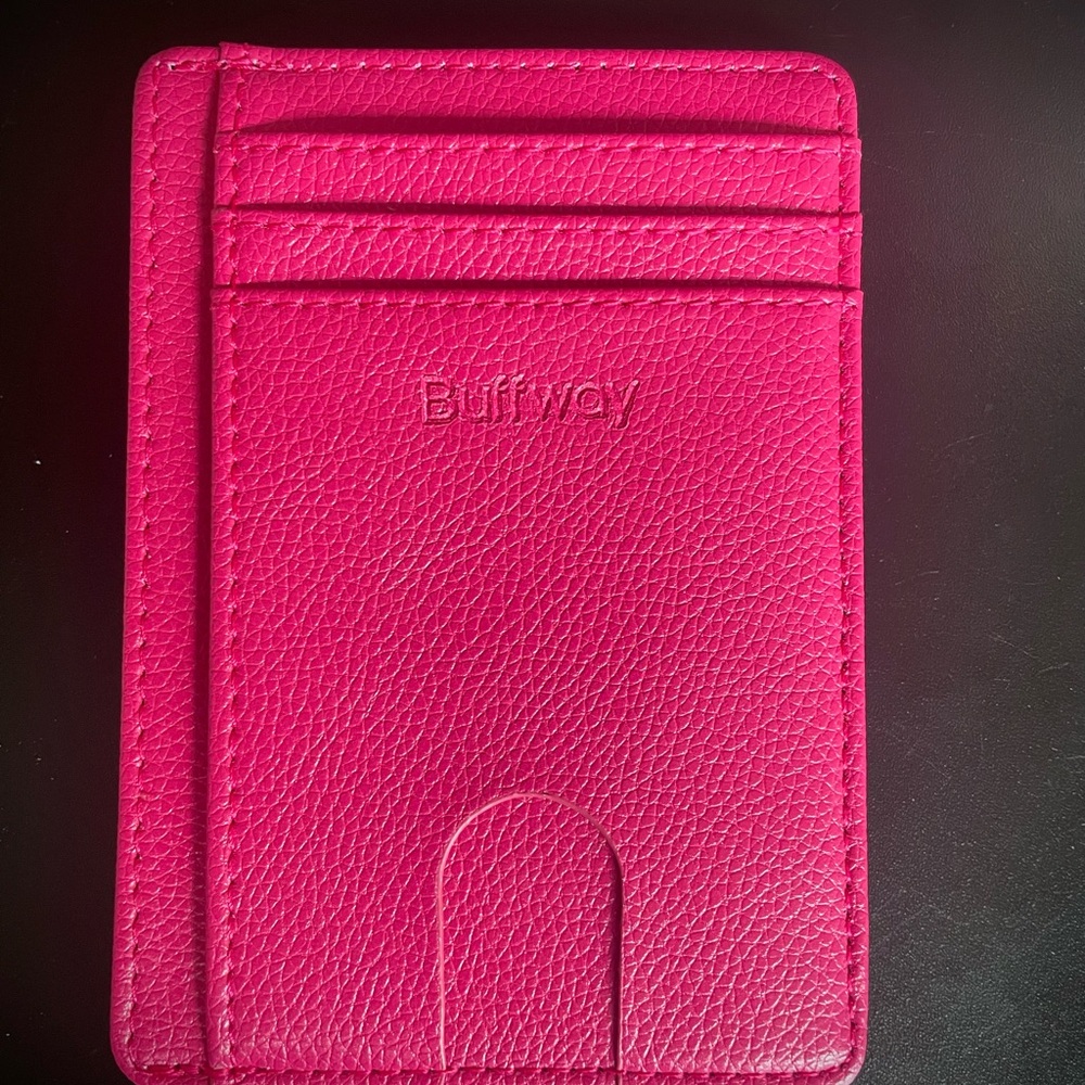 Buffway Slim Minimalist Magenta Slim Leather Wallet - Galactic Crack